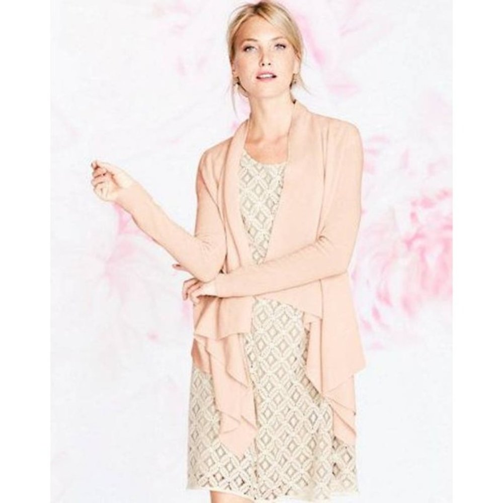 NWT Garnet Hill Modern Cashmere Drape-Front Blush Pink Cardigan